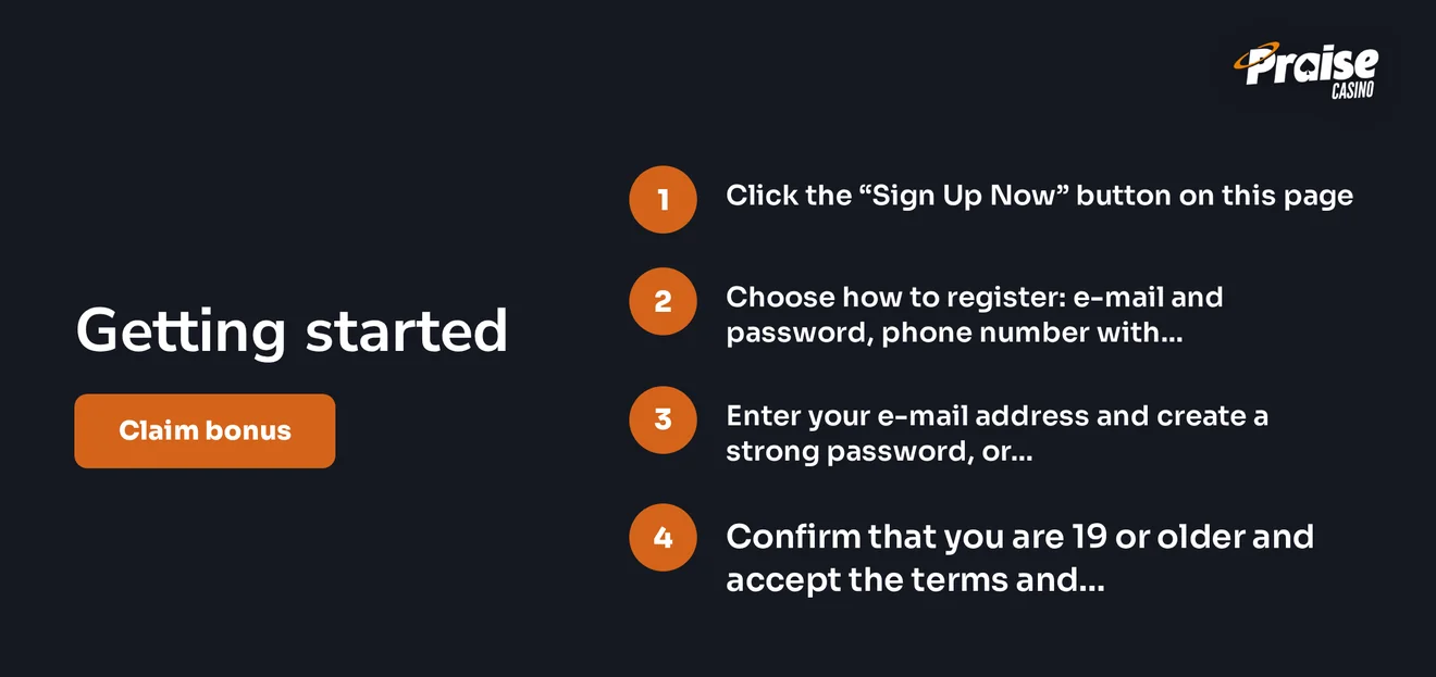 Praise Casino sign-up form